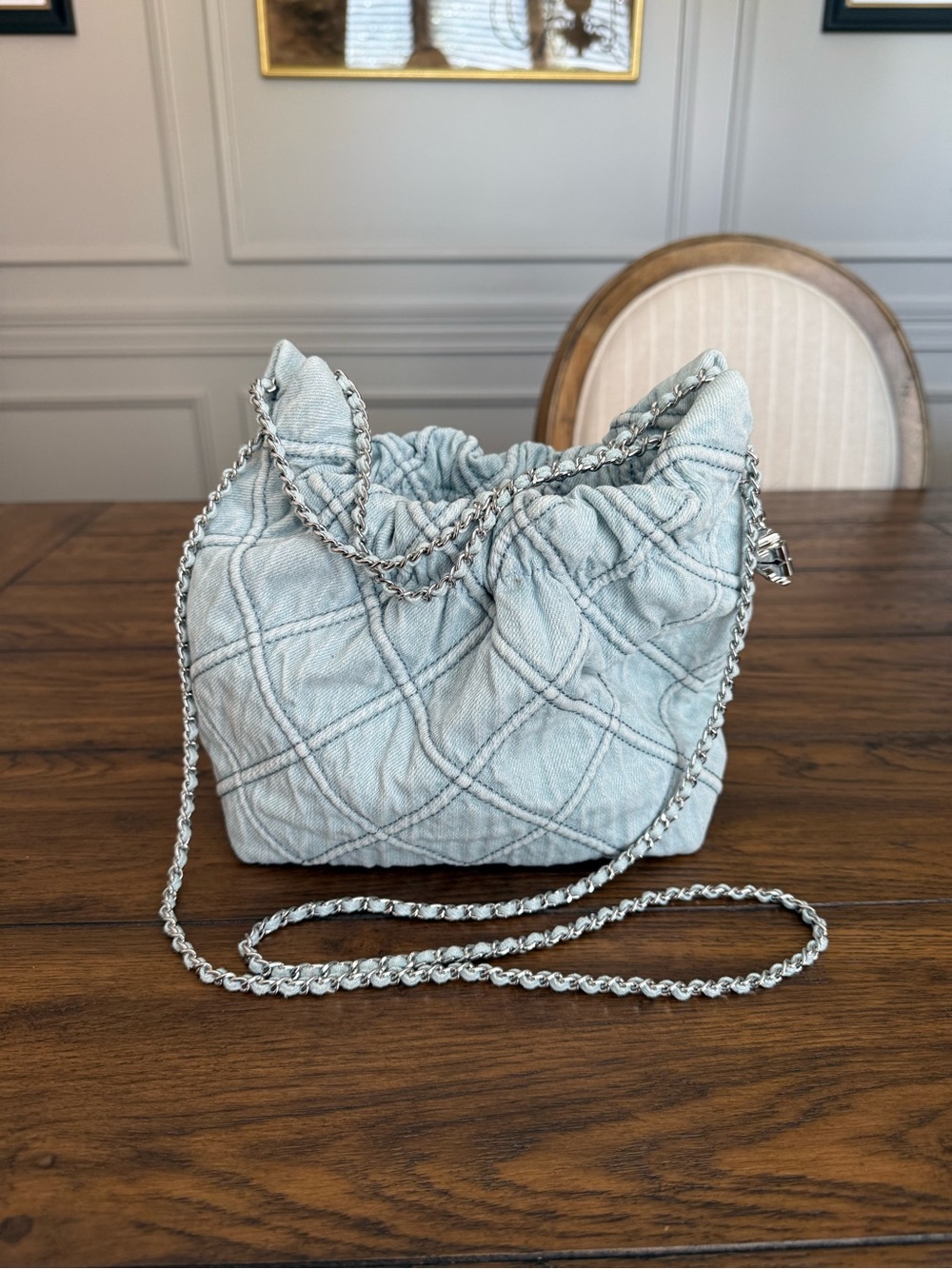 Tory Burch Fleming Light blue denim bag